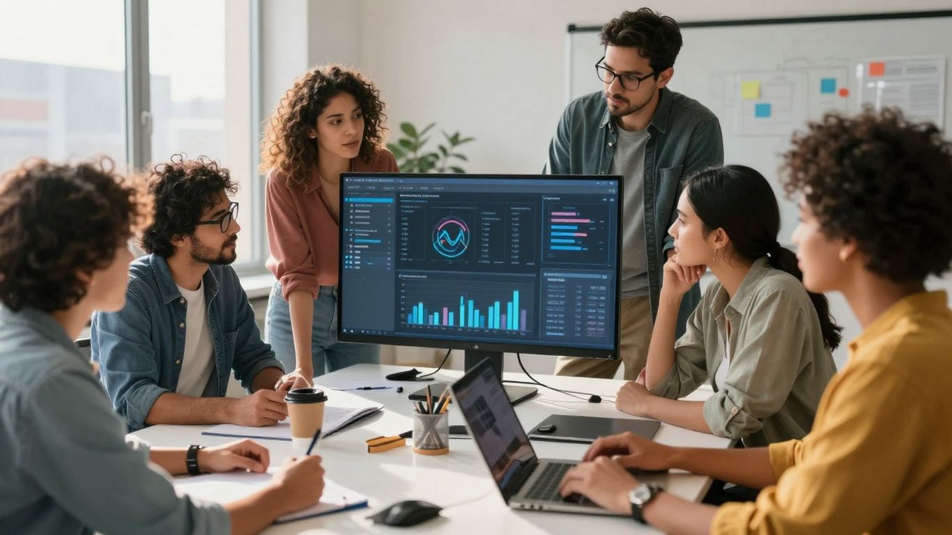 Team analyzing digital marketing data for success.