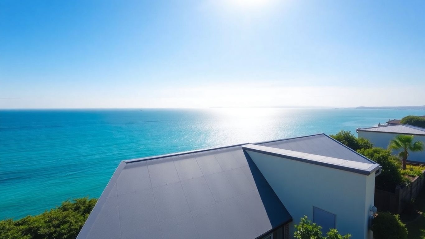 Modern flat roof building overlooking the sea in Plymouth.