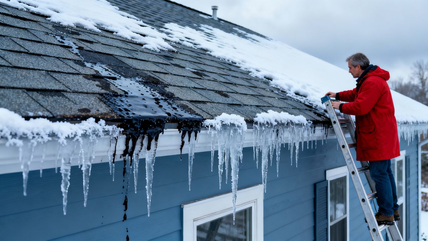 Winter roof problems: icicles, water damage, and inspection.