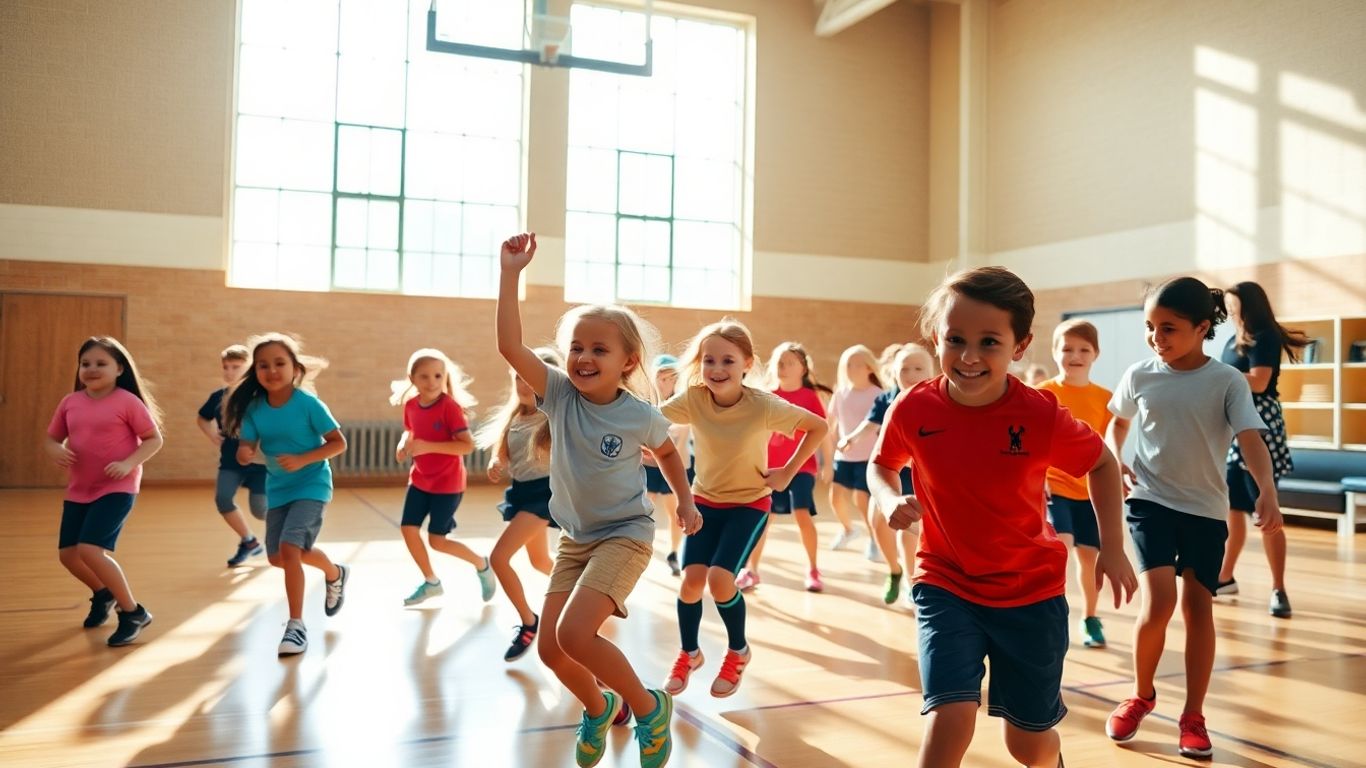 Schüler spielen verschiedene Sportarten im Sportunterricht
