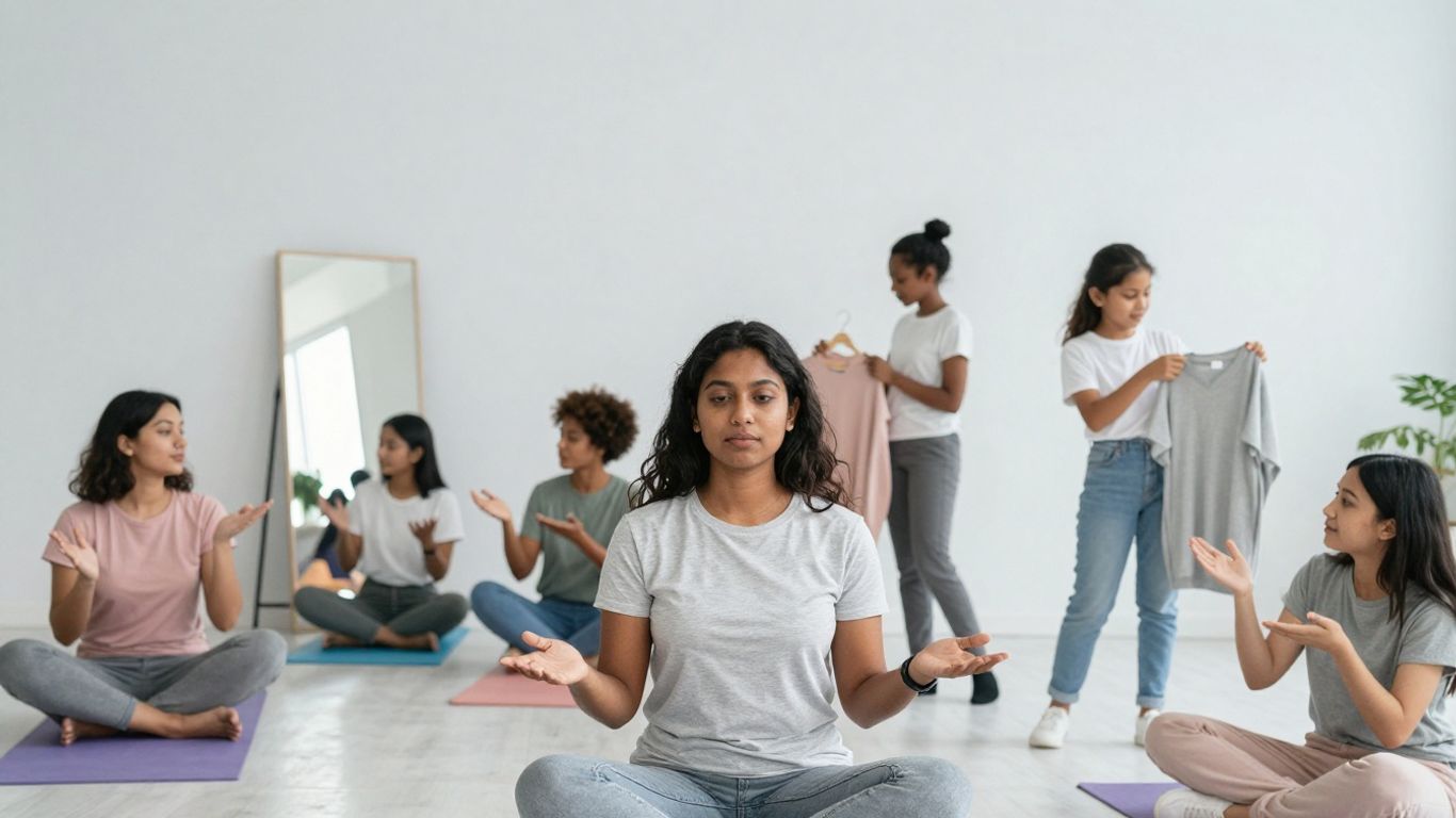 People practicing body positivity and community support.