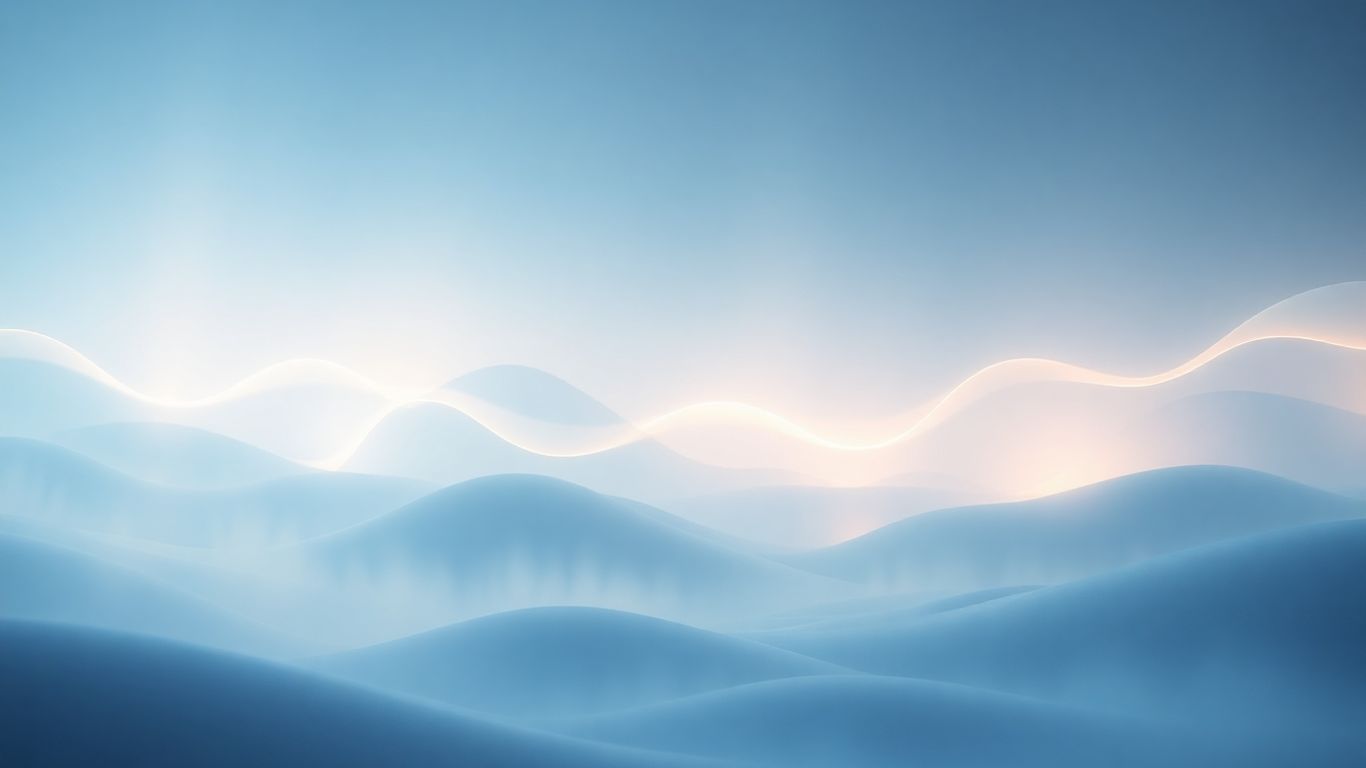 Ethereal landscape with glowing mist and abstract sound waves.