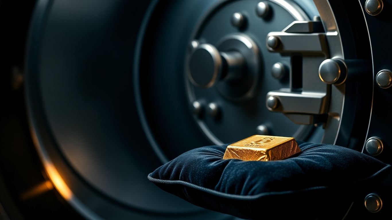 Lingot d'or dans un coffre-fort de banque sécurisé.