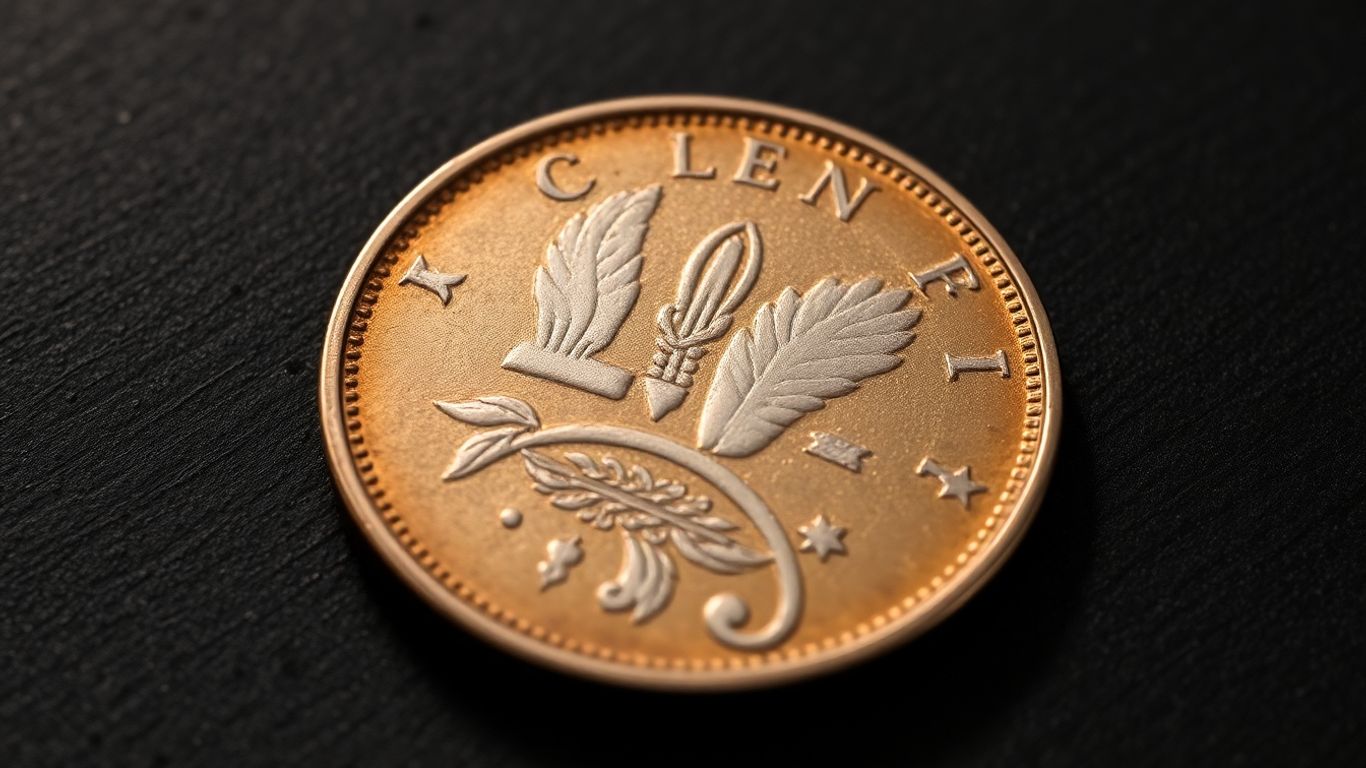 Close-up of a rare, detailed coin with metallic sheen.