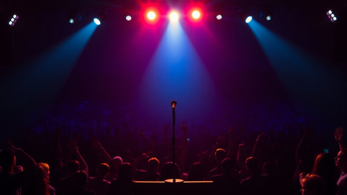 Empty stage with crowd silhouettes.
