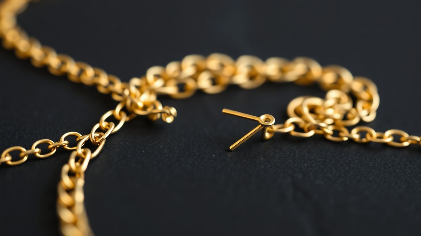 Chaîne en or cassée, gros plan, bijouterie parisienne.