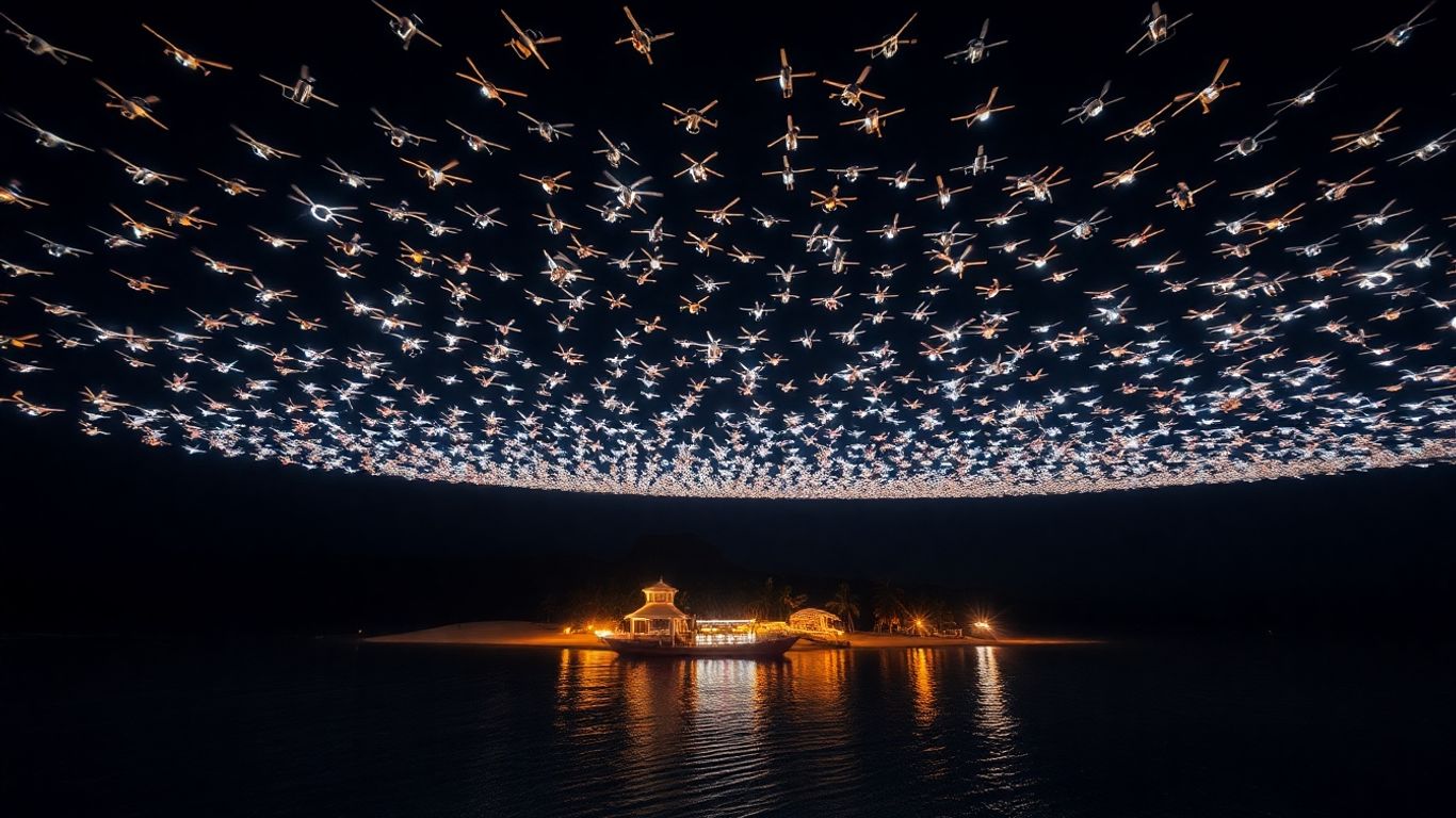 Bali wedding drone show at night