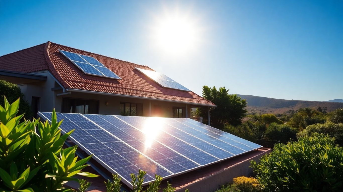 South African home with solar panels on roof.