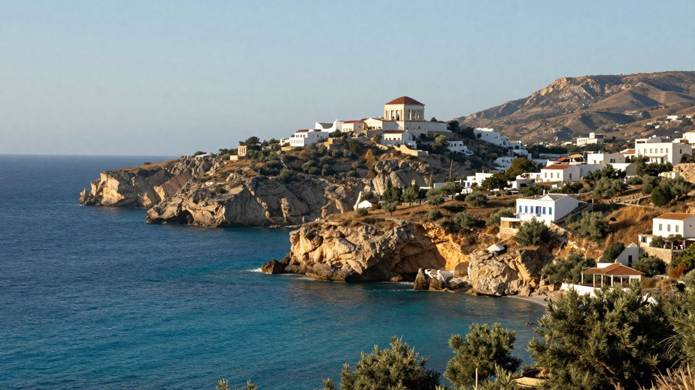 Sunny Crete island with cliffs and turquoise sea.
