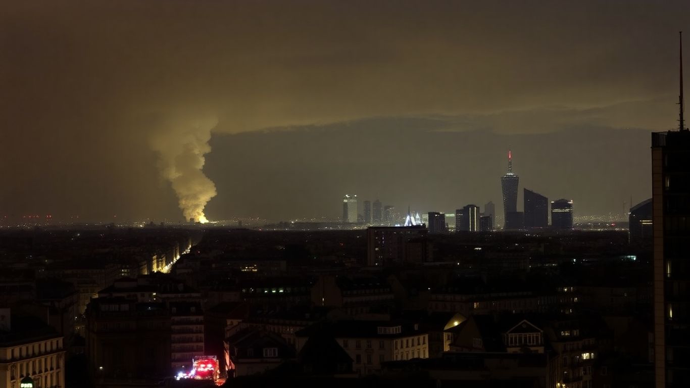 Ville de Paris plongée dans l'obscurité avec fumée visible