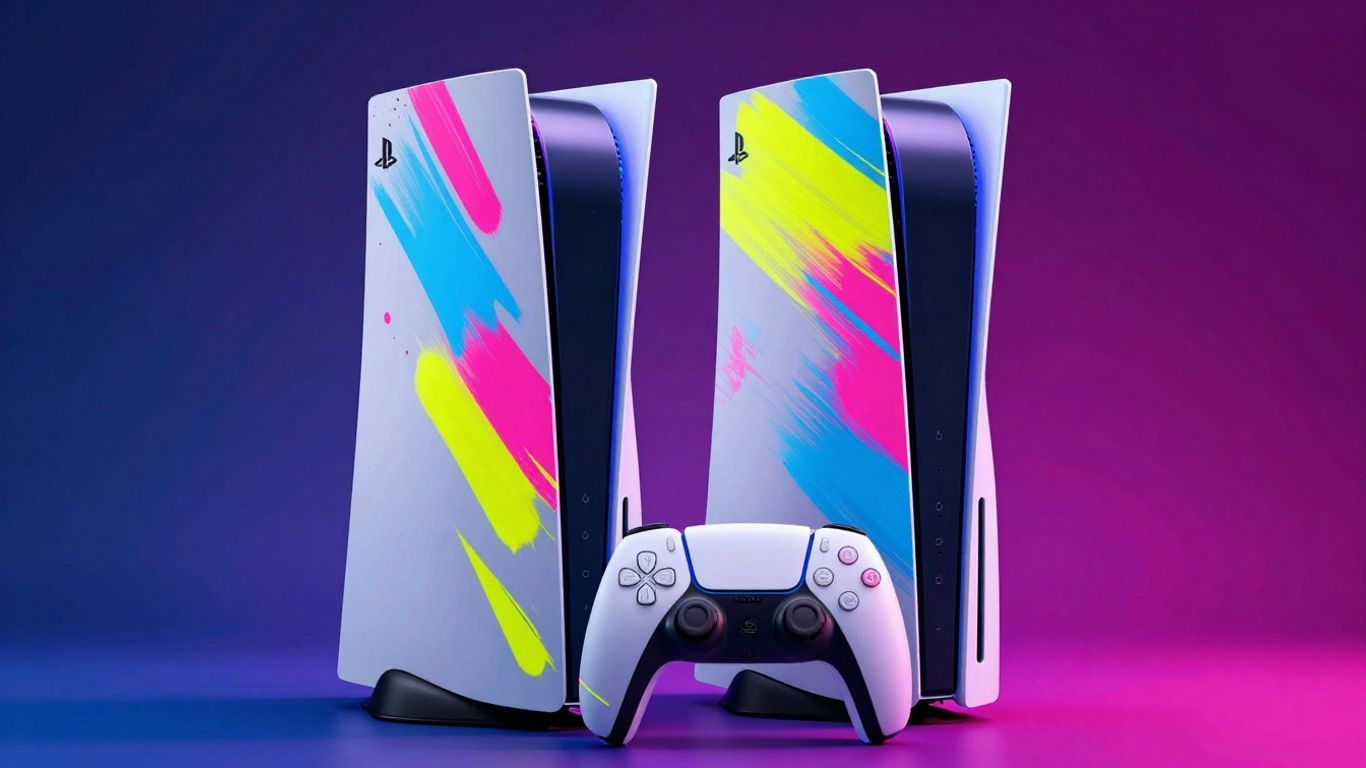 Console PS5 style Hyperpop vibrante et colorée.