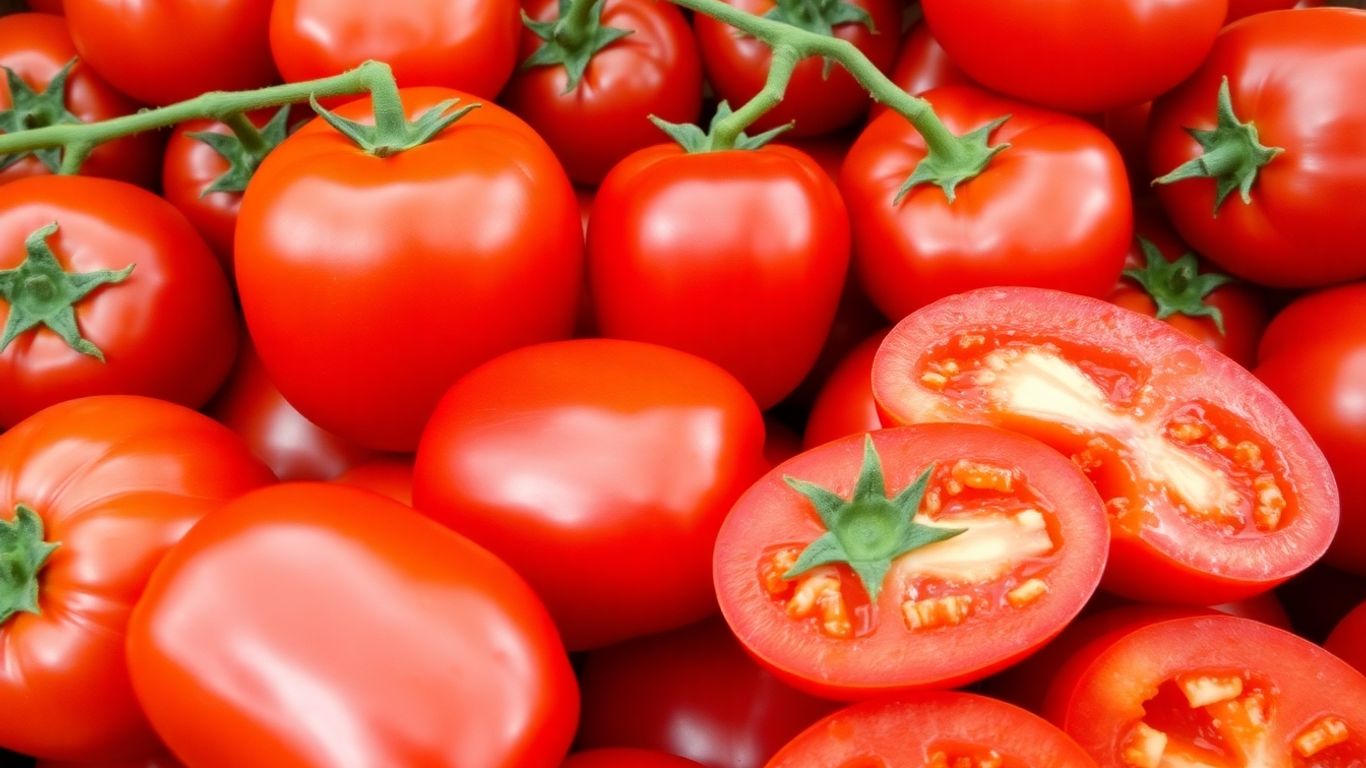 Vibrant San Marzano tomatoes, whole and sliced, piled high.