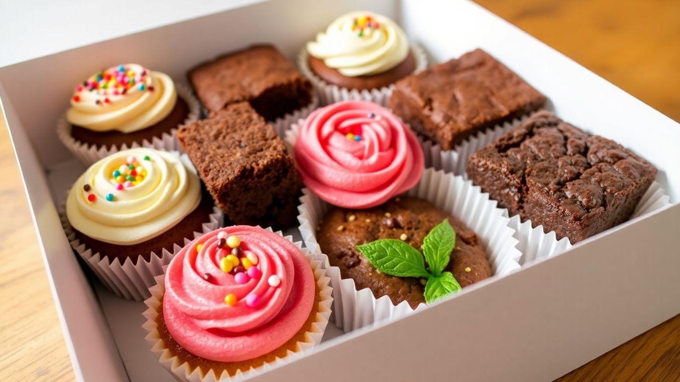 คัพเค้กและบราวนี่ในกล่องขนมสำหรับงานประชุม
