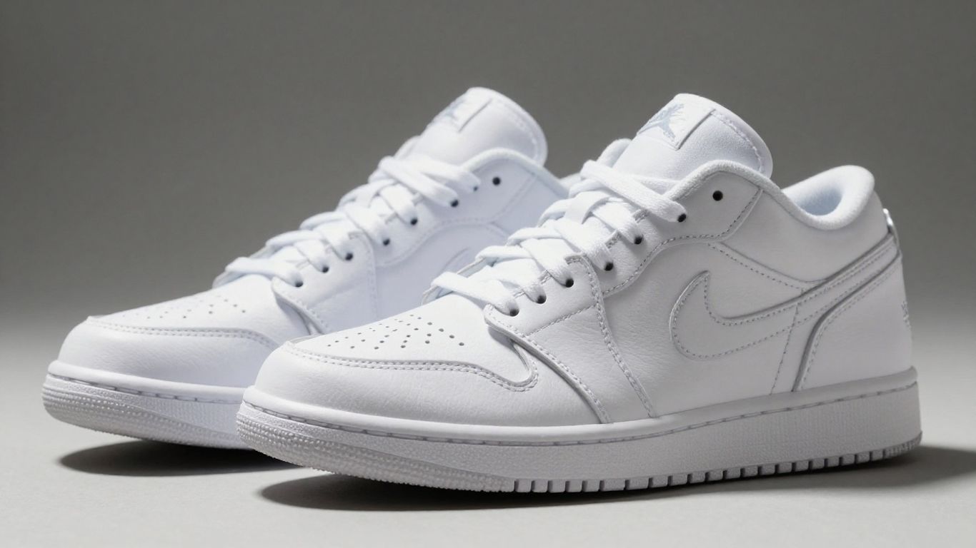 Jordan 1 Triple White în prim-plan, aspect curat.