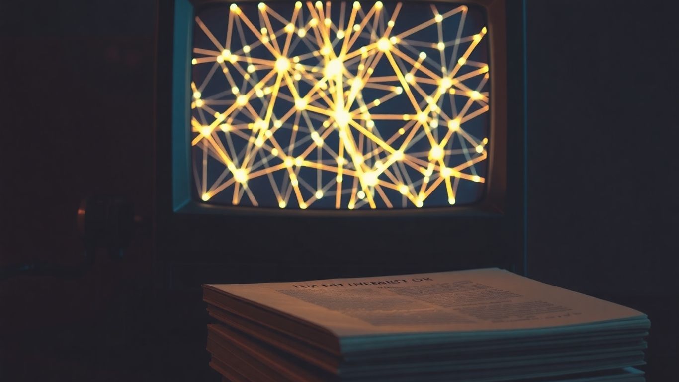 Vintage computer screen showing a web, next to old books.