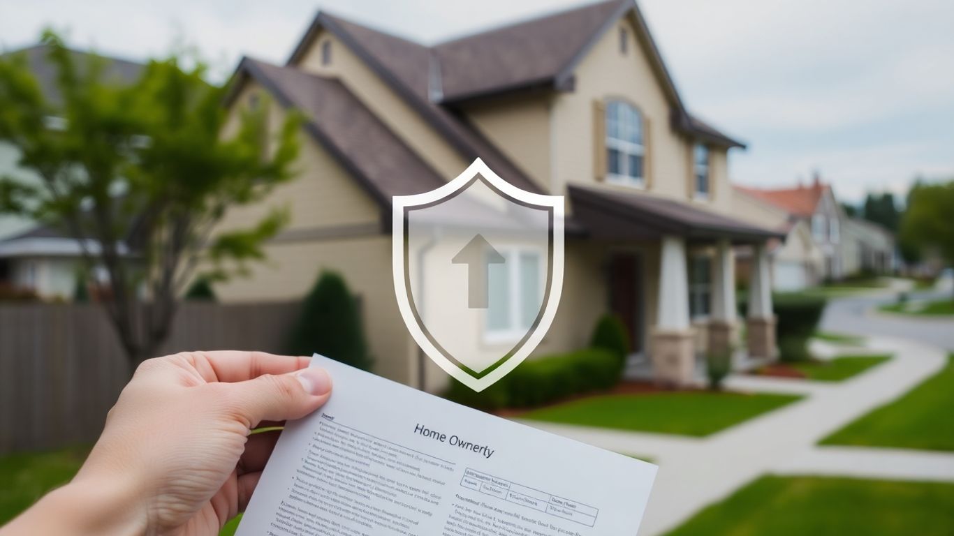 Casa protegida con escudo y póliza de seguro.