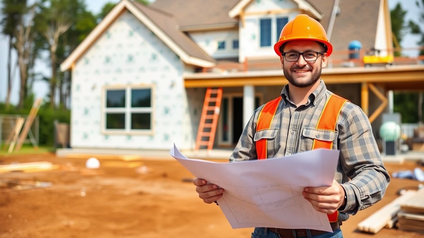 Smyrna general contractor on a construction site with blueprints.
