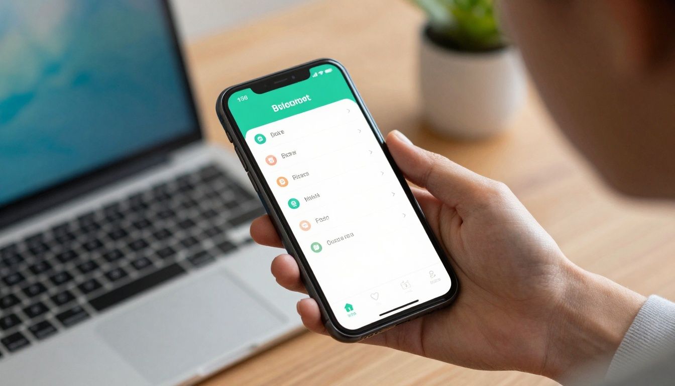 Pessoa utilizando app gerenciador de arquivos em um smartphone em um ambiente moderno e organizado