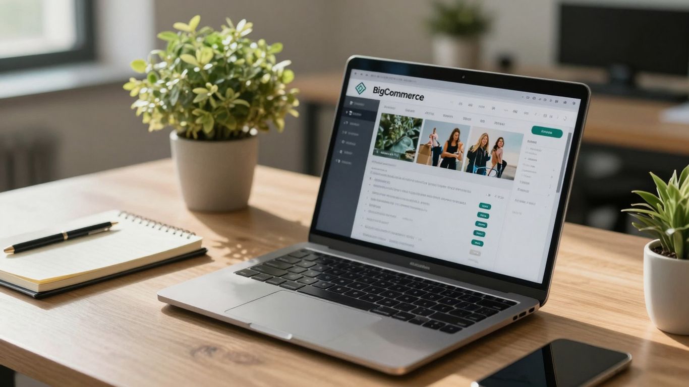 BigCommerce dashboard on a laptop on a desk.