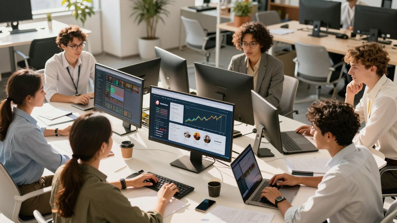 Descubre las Agencias de Marketing Digital que Impulsarán tu Negocio en 2025 Equipo trabajando en estrategias de redes sociales innovadoras.