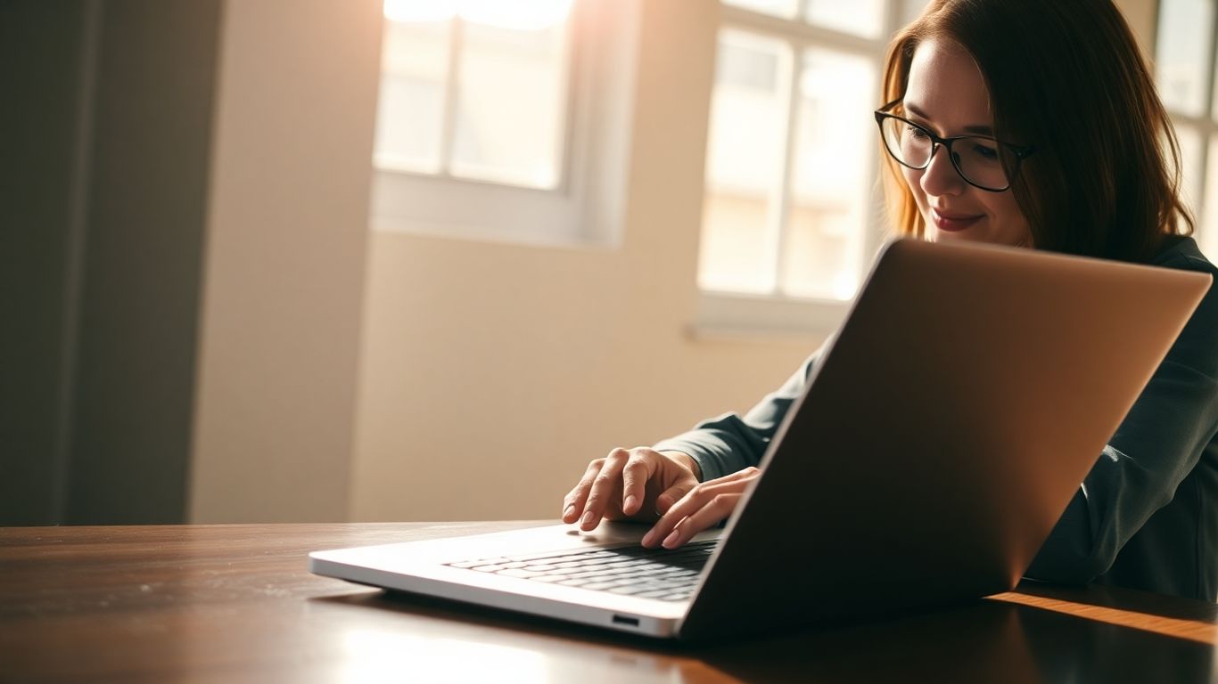 Sales professional using LinkedIn tools on a laptop.