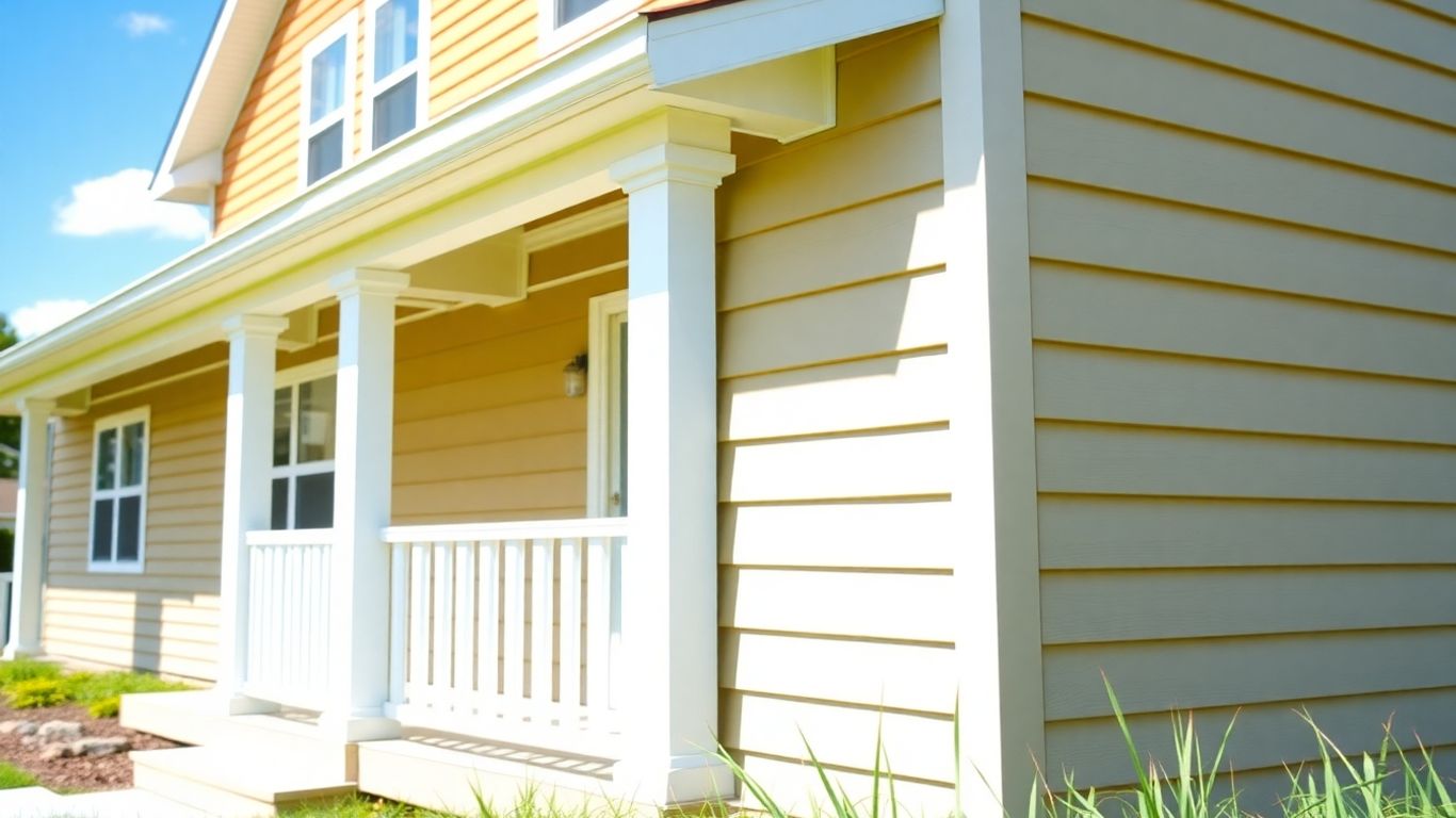 Freshly painted house exterior with vibrant siding and trim.