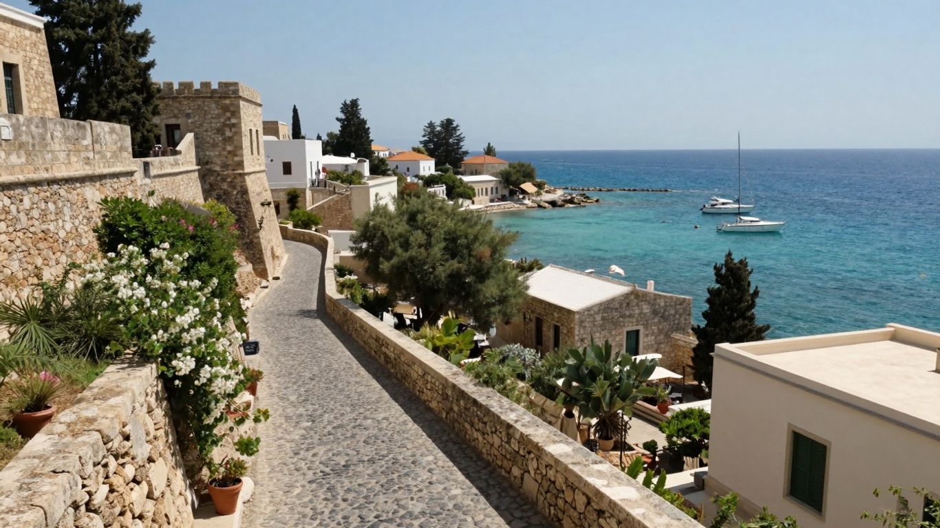 Rhodes Old Town ancient walls, azure sea, and exclusive island activities.