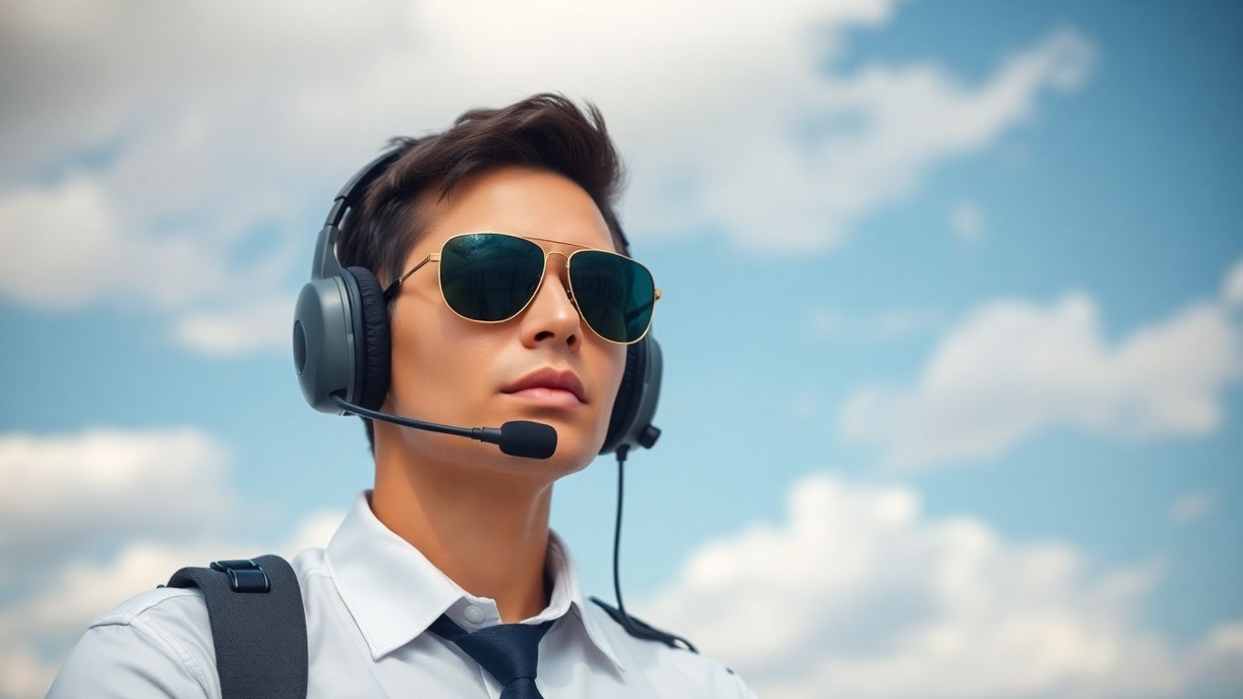 Pilot in sunglasses and headset