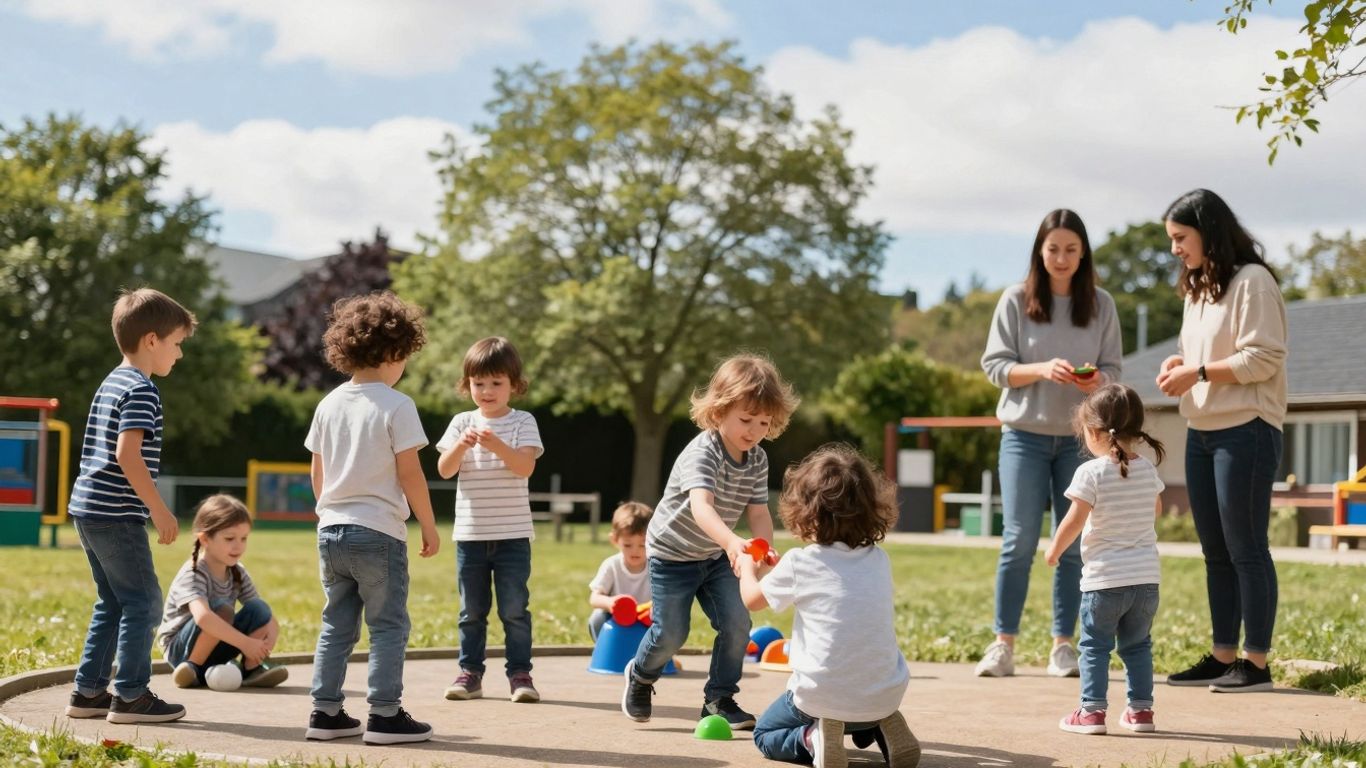 Children playing outdoors at Lathlain Playgroup, Western Australia.
