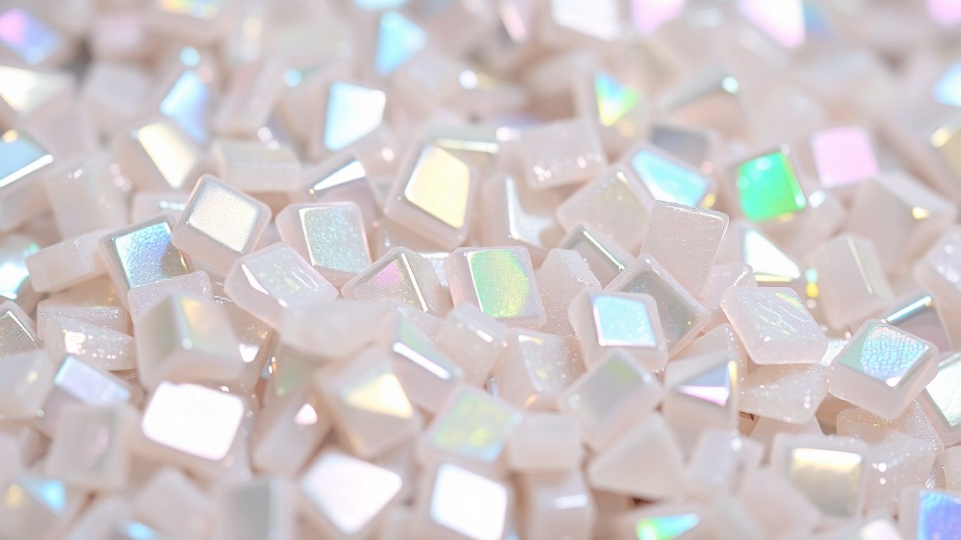 Shimmering pearlescent pigments with iridescent color shifts.