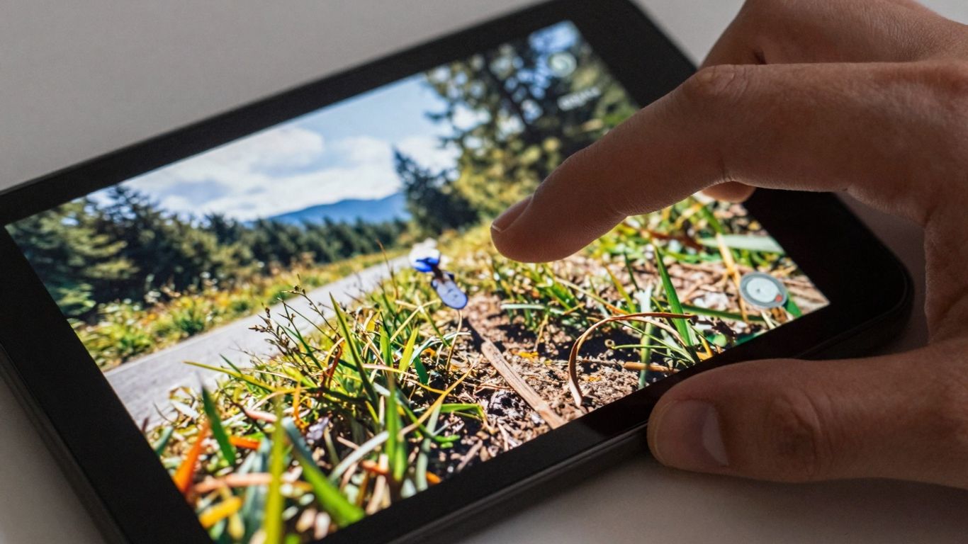 Hand interacting with digital device showing image