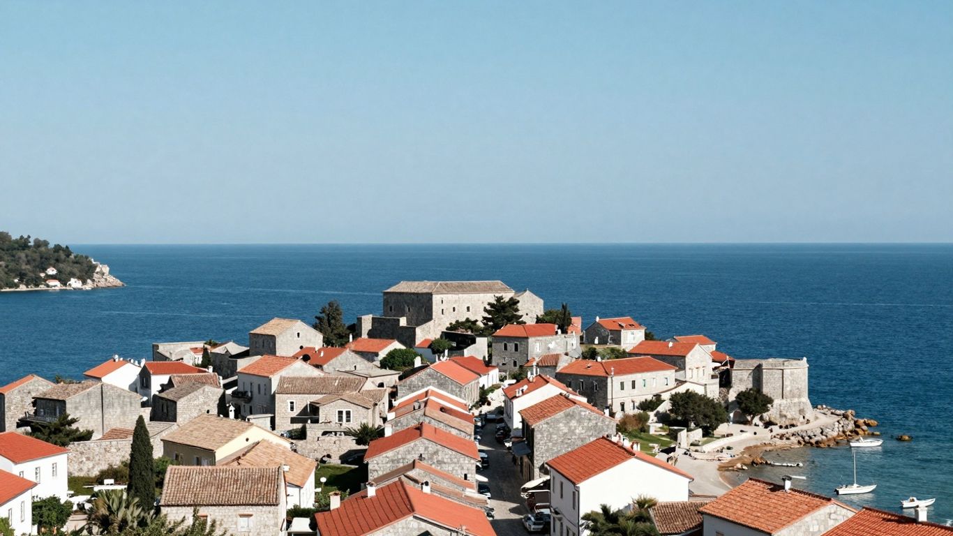 Stare miasto Nessebar z kamiennymi uliczkami i morzem.