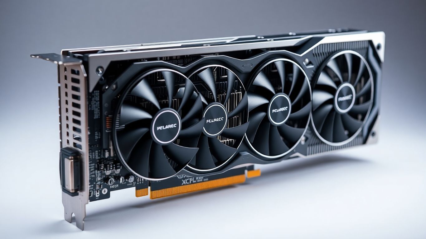 Tarjeta gráfica de ordenador con ventiladores y circuitos.