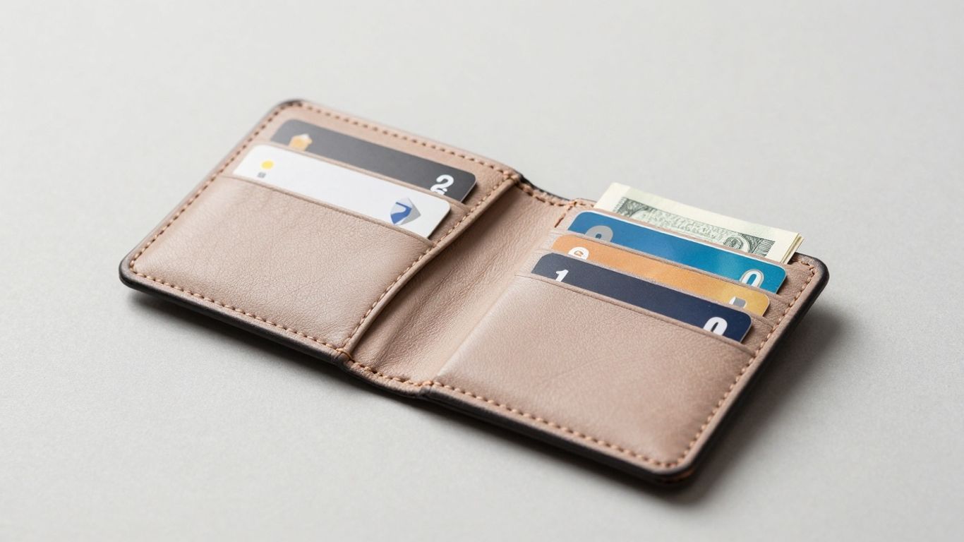 Schlankes, minimalistisches Portemonnaie mit Karten und Geldschein.