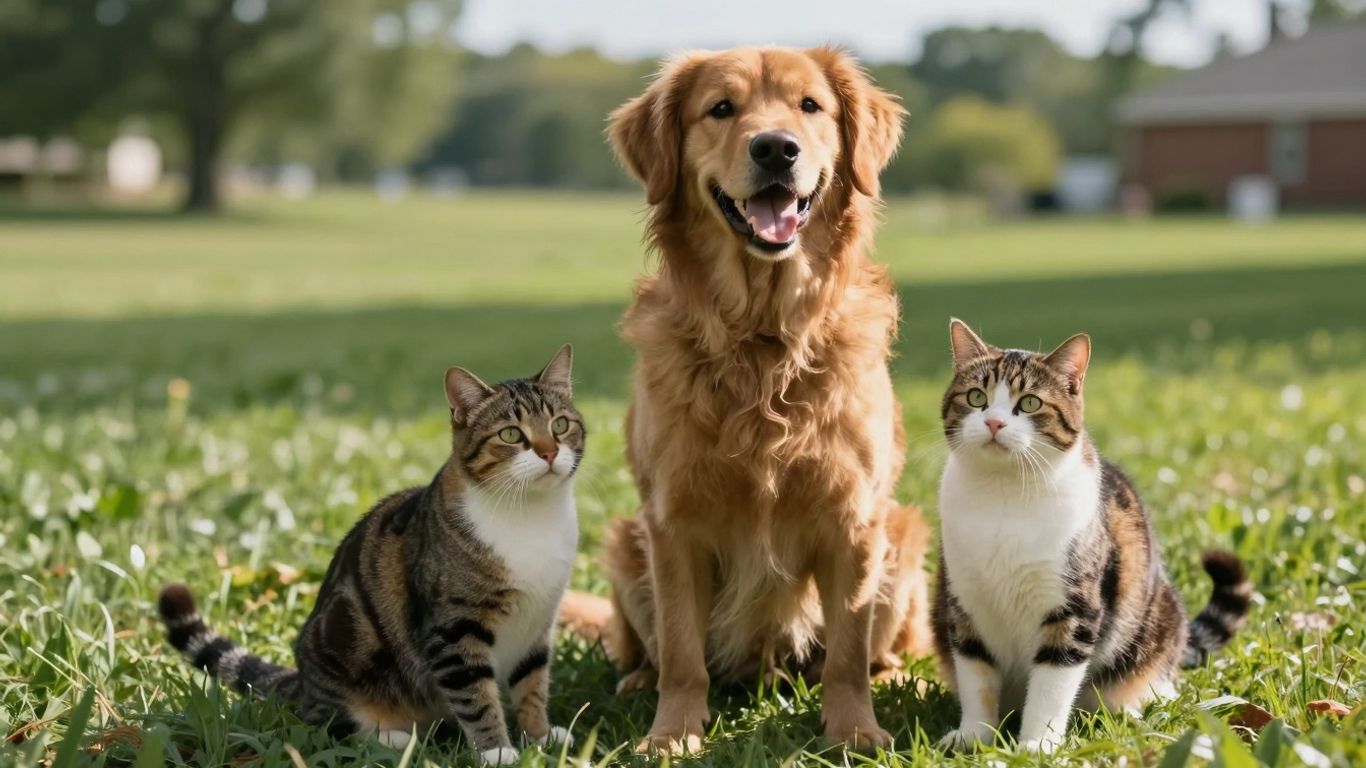 Dog and cat on a Delaware lawn.