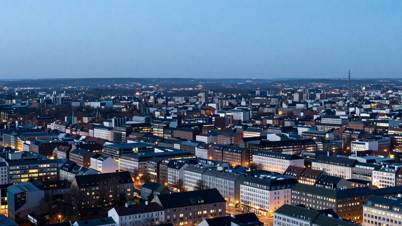 Stadtlandschaft von Nordrhein-Westfalen mit vielen Gebäuden