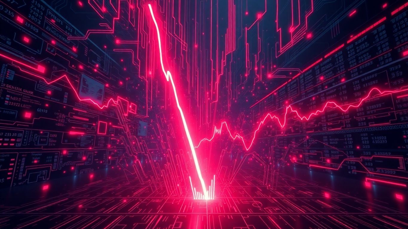 Digital storm engulfs stock market floor, sharp decline.