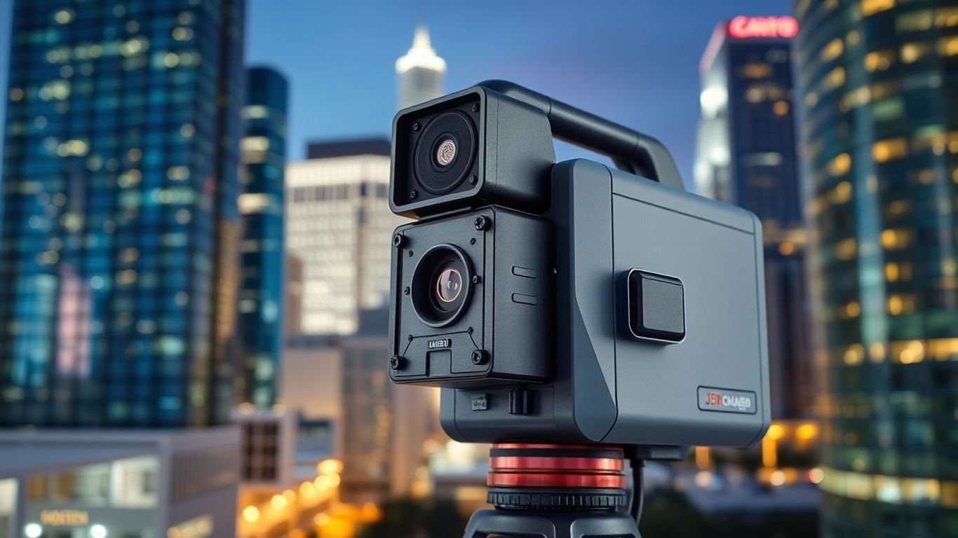 Houston 3D laser scanning technology in cityscape.