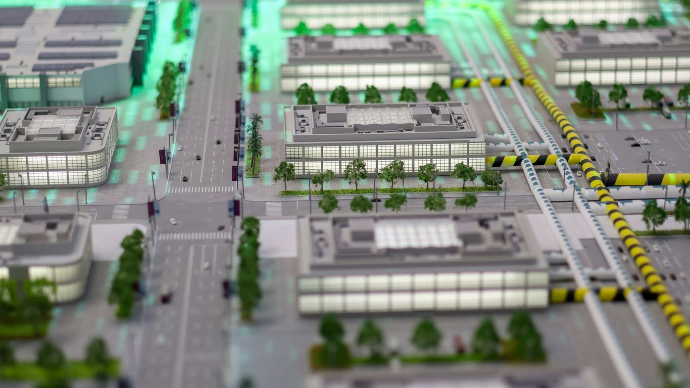 Architectural model of a modern city district