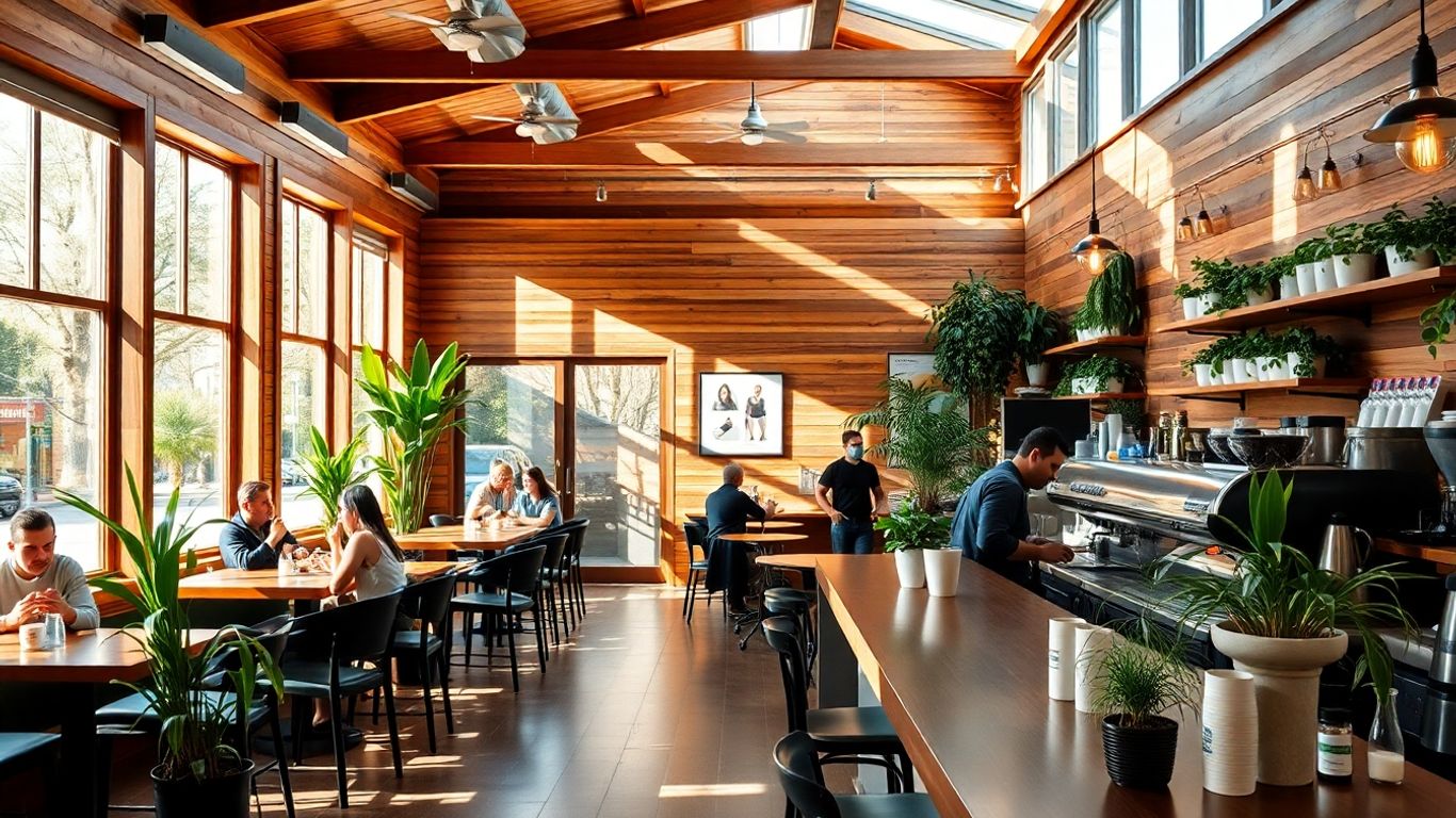 Cozy Austin coffee shop with modern decor and sunlight
