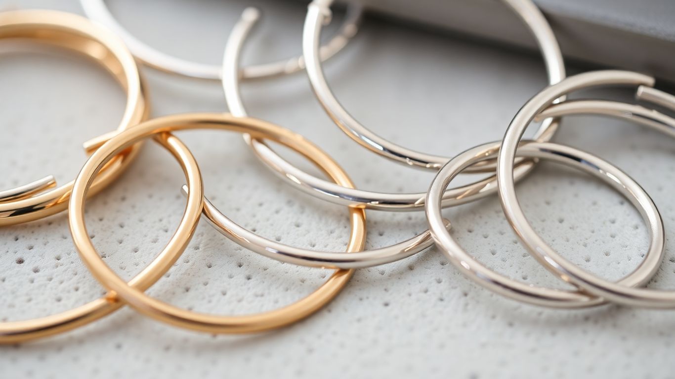 Collection of stylish hoop earrings in gold and silver.