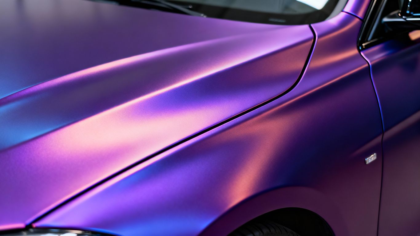 Car with a vibrant vinyl wrap covering its body.