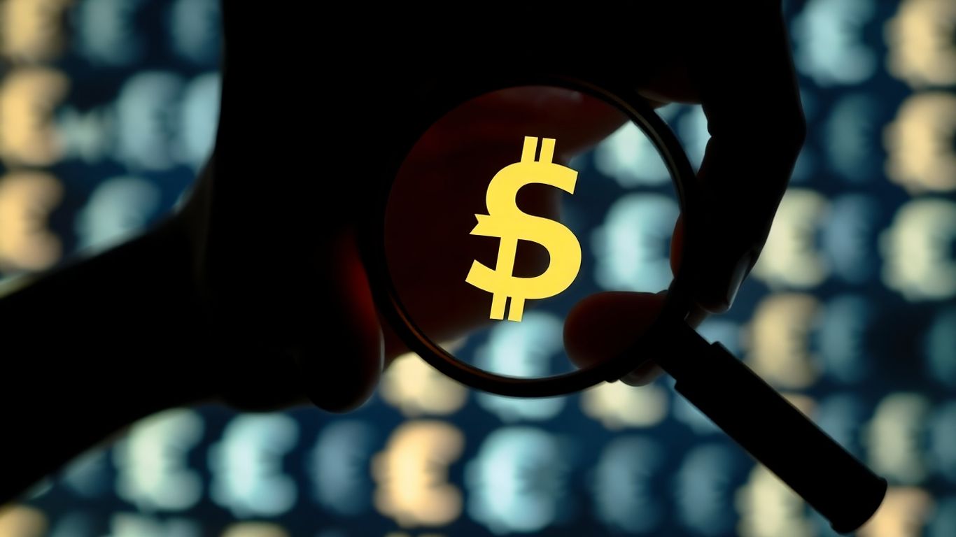 Magnifying glass over currency symbols