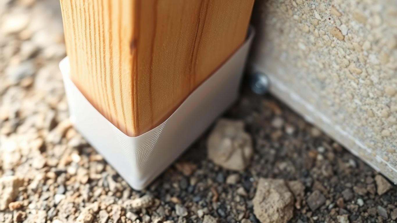 Barrière de protection contre les termites sur une poutre en bois.
