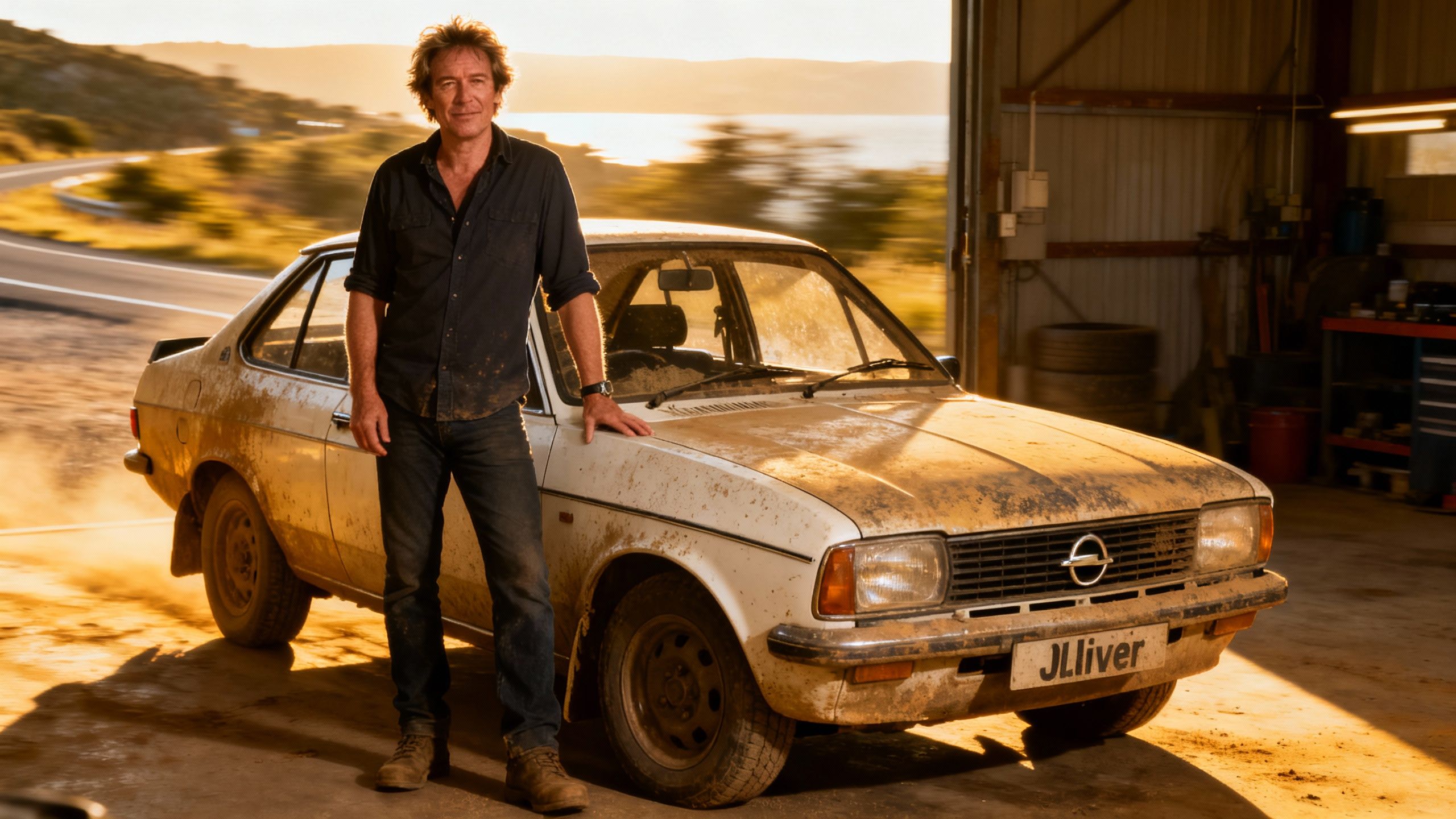 Richard Hammond with his favorite TV car, the Opel Kadett Oliver.