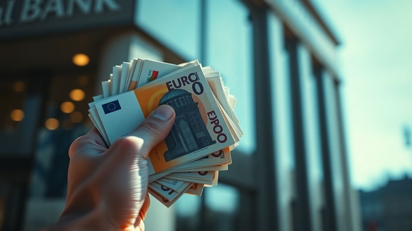 Main bancaire avec des billets en euros.