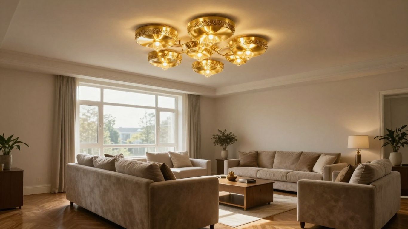 Elegant gold ceiling lights illuminating a luxurious room.