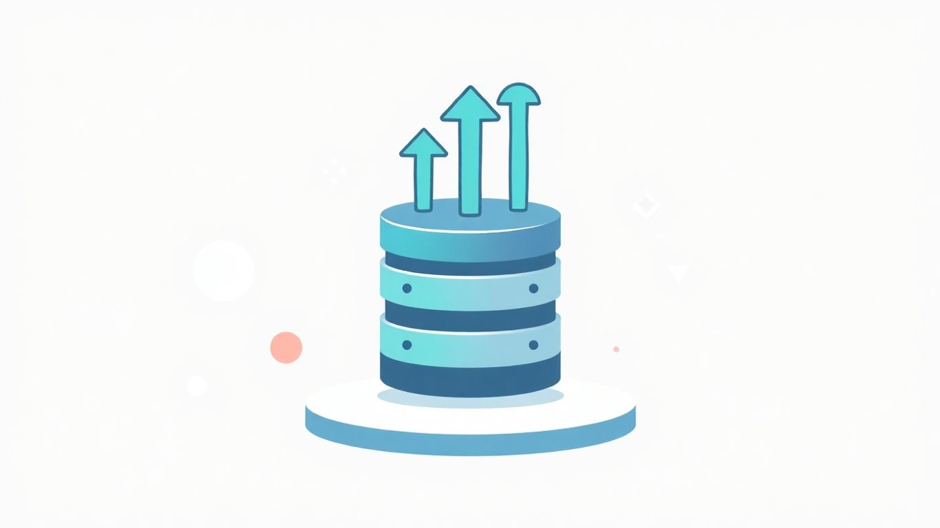 Database icon with growth arrows, modern pastel illustration.