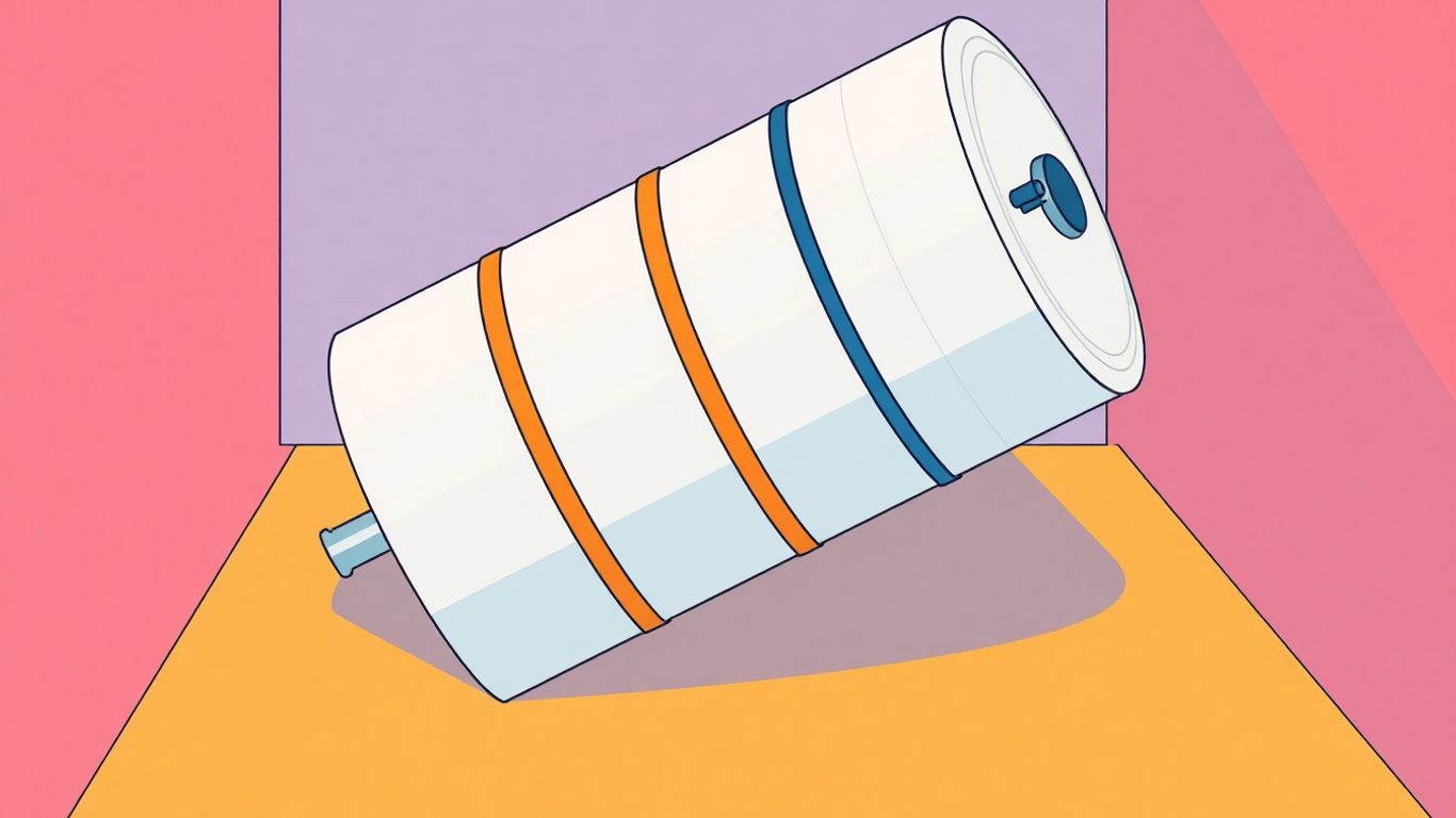 Water heater tilted on its side for moving.