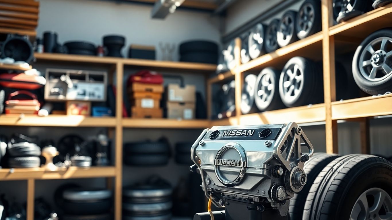 Nissan used auto parts in a San Jose garage.